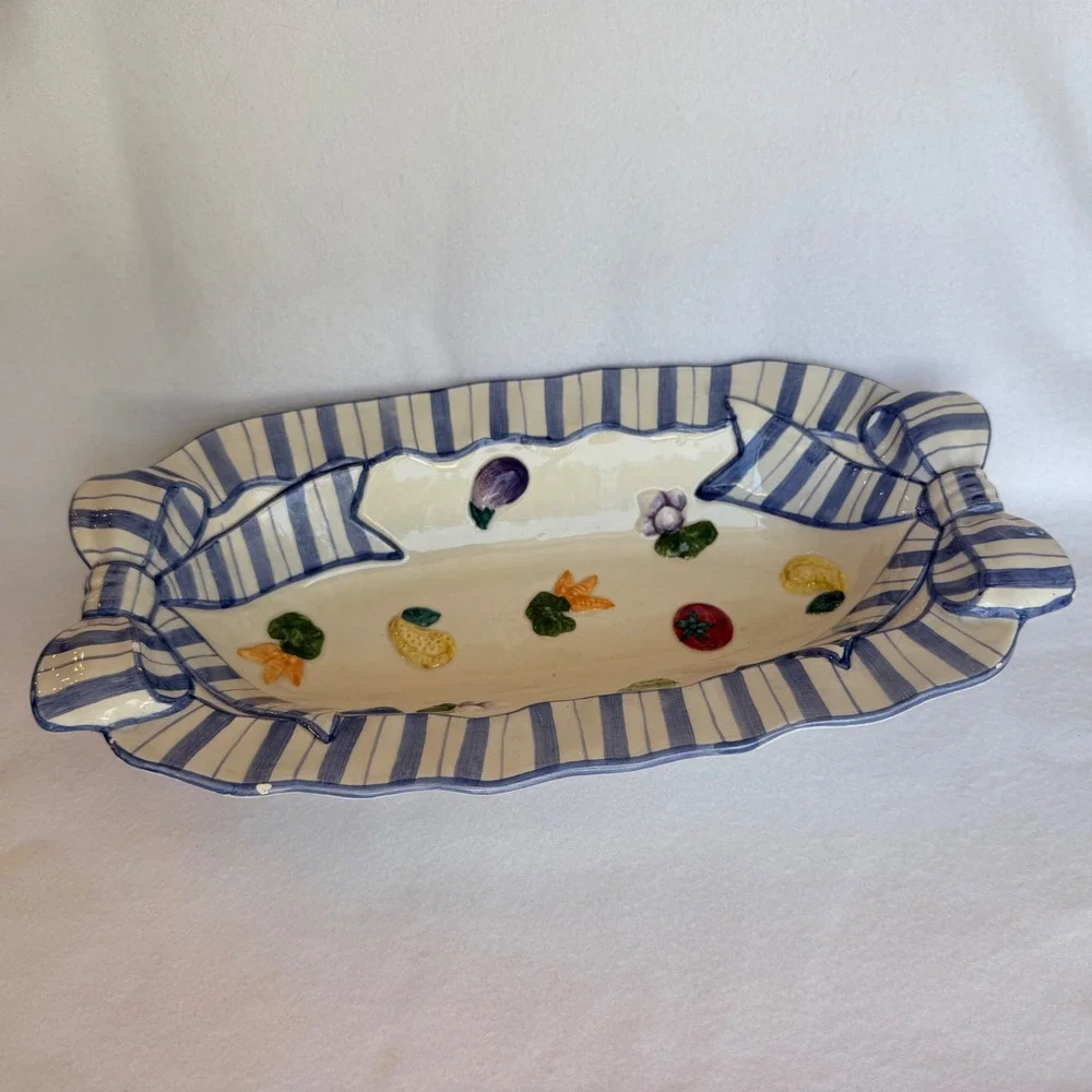 Vintage 1994 Fitz & Floyd Ceramic Serving Tray Vegetable Ribbon Cottagecore